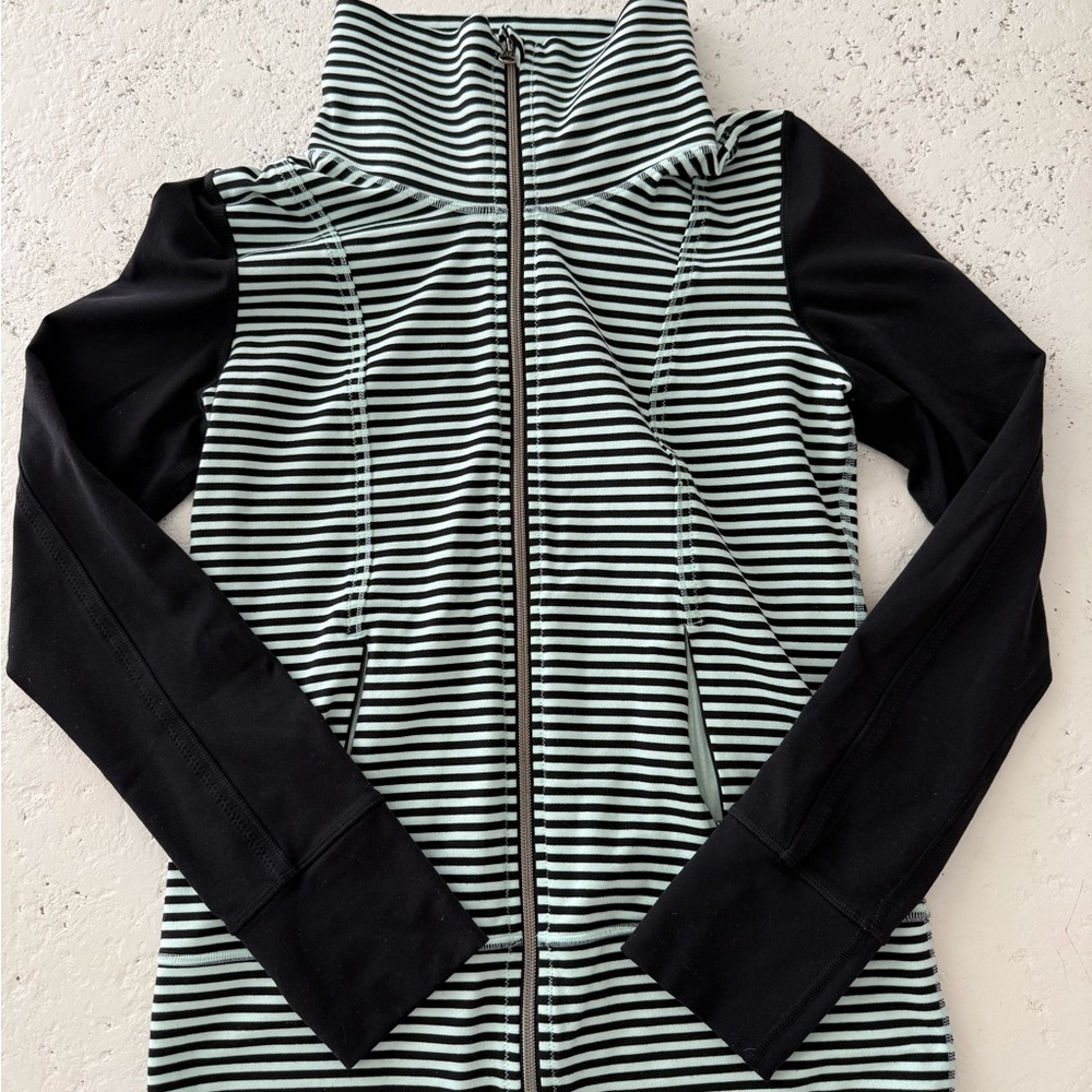 Lulu Lemon Striped Black & Mint Zip-Front Women's Jacket